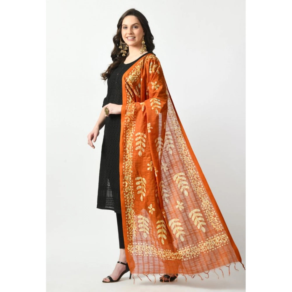Women's Cotton Printed Dupatta (Mustard, Length: Free Size)