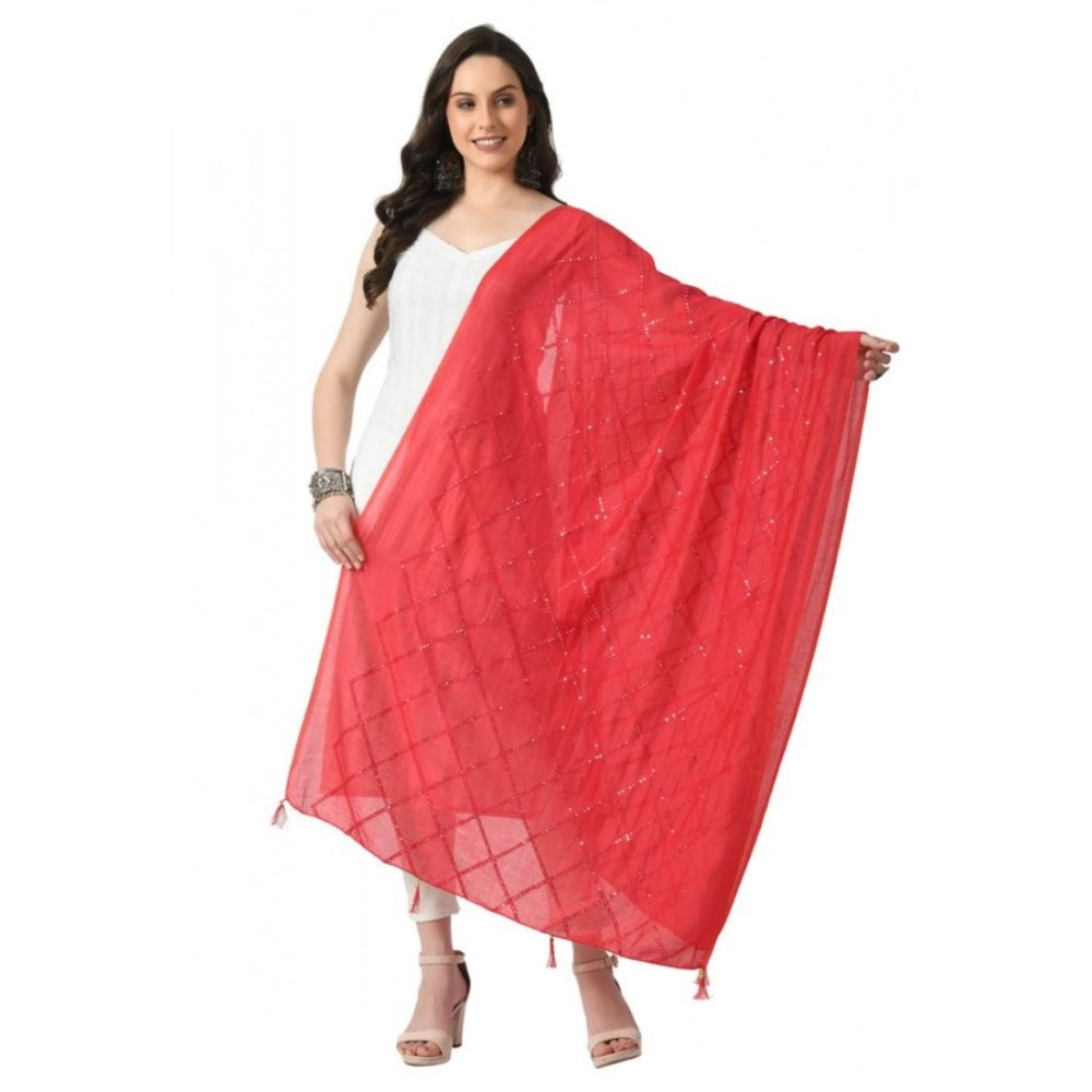 Women's Chanderi Self Design Dupatta (Rani, Length: Free Size)