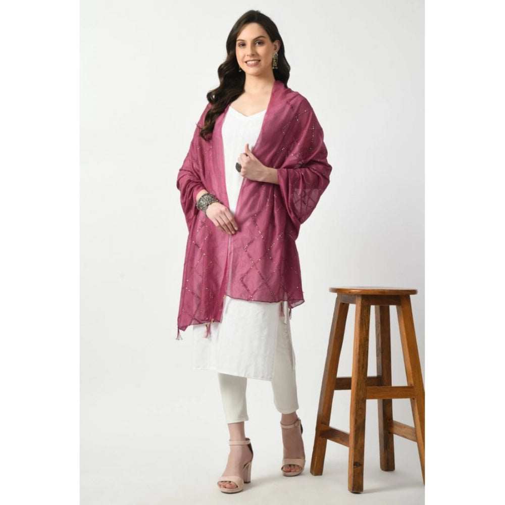 Women's Chanderi Self Design Dupatta (Levender, Length: Free Size)