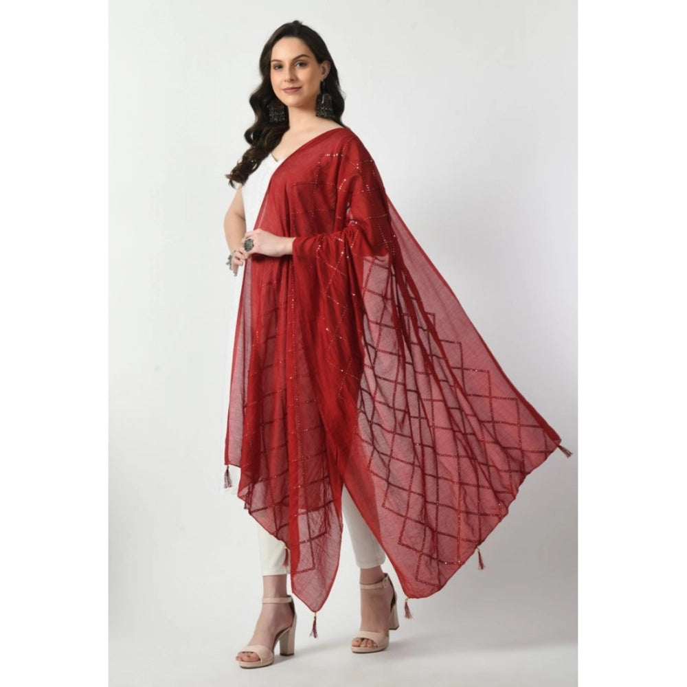 Women's Chanderi Self Design Dupatta (Maroon, Length: Free Size)