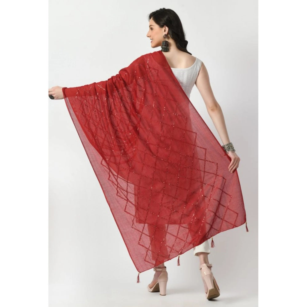 Women's Chanderi Self Design Dupatta (Maroon, Length: Free Size)