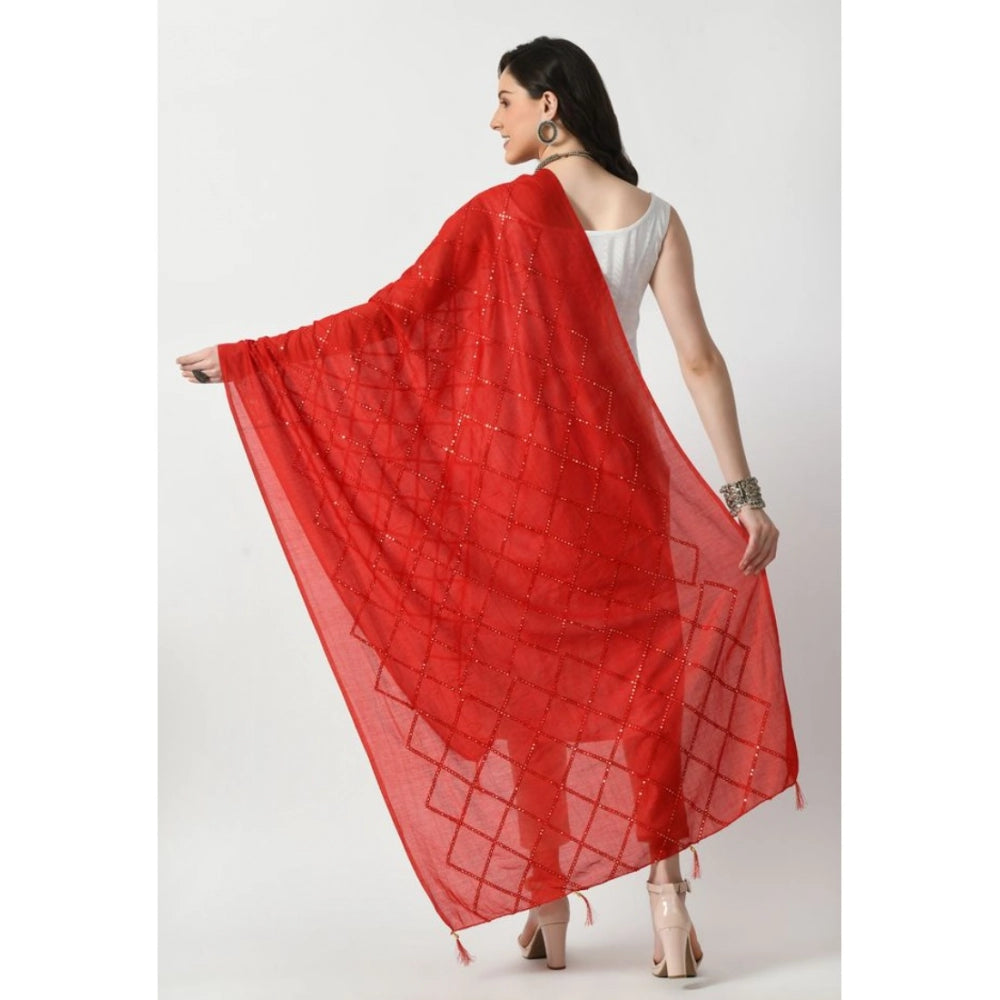 Women's Chanderi Self Design Dupatta (Red, Length: Free Size)