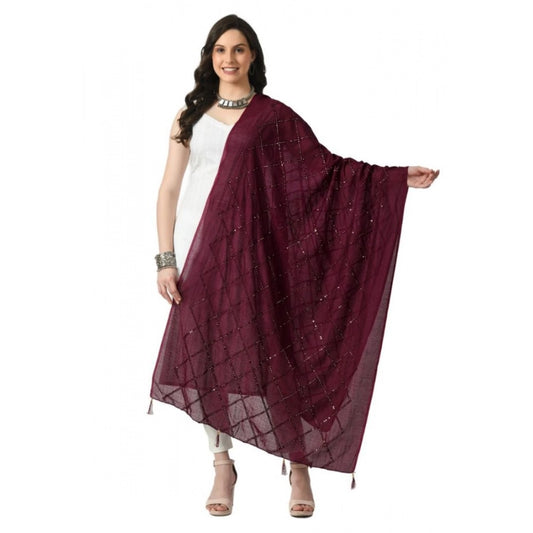 Women's Chanderi Self Design Dupatta (Wine, Length: Free Size)