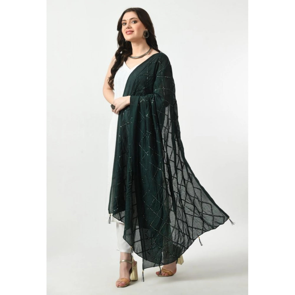 Women's Chanderi Self Design Dupatta (Green, Length: Free Size)
