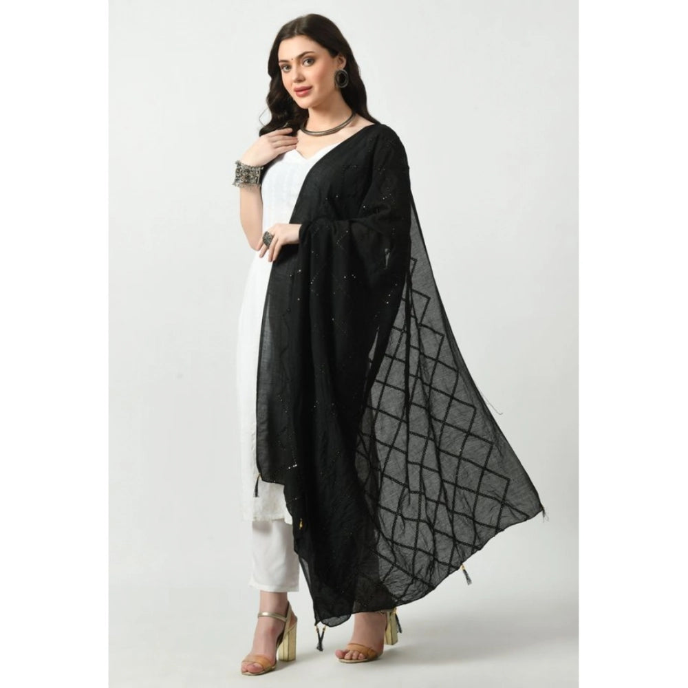 Women's Chanderi Self Design Dupatta (Black, Length: Free Size)