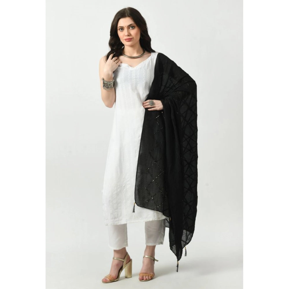 Women's Chanderi Self Design Dupatta (Black, Length: Free Size)