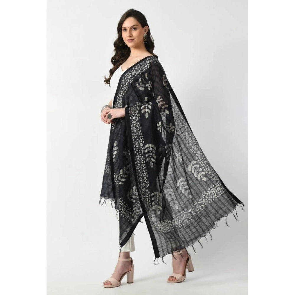 Women's Cotton Printed Dupatta (Black, Length: Free Size)