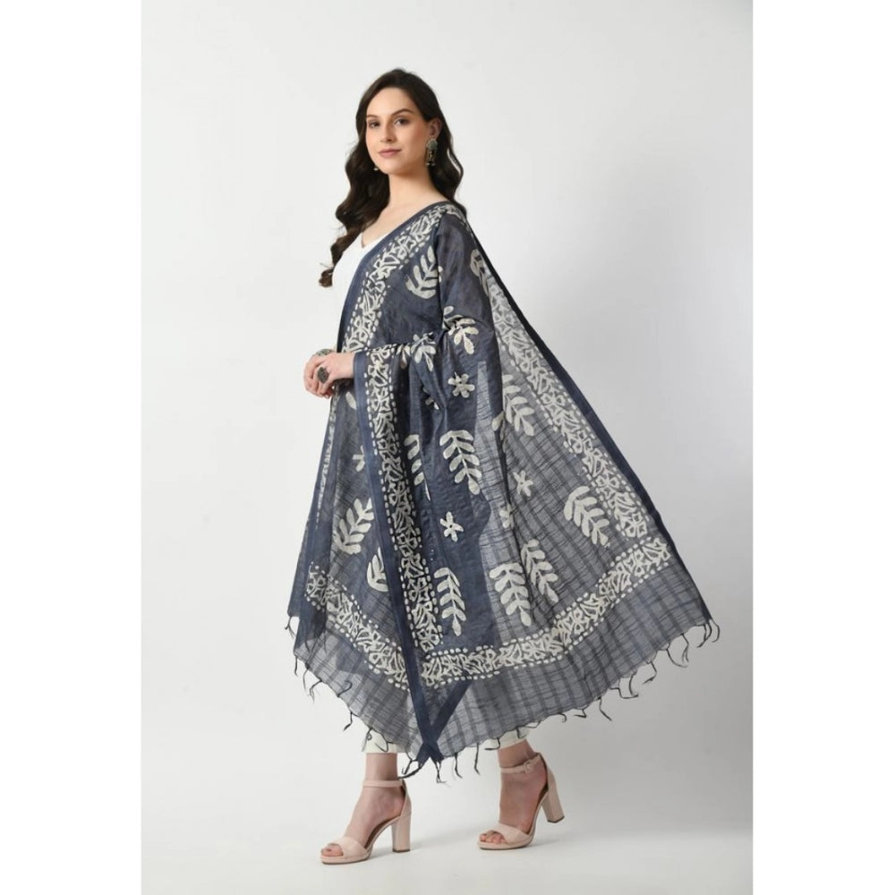 Women's Cotton Printed Dupatta (Grey, Length: Free Size)