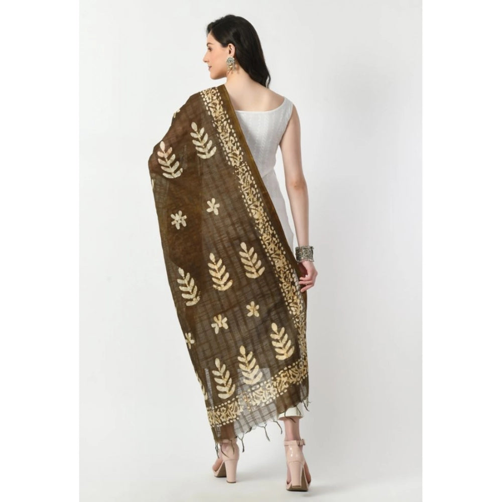 Women's Cotton Printed Dupatta (Mehandi, Length: Free Size)