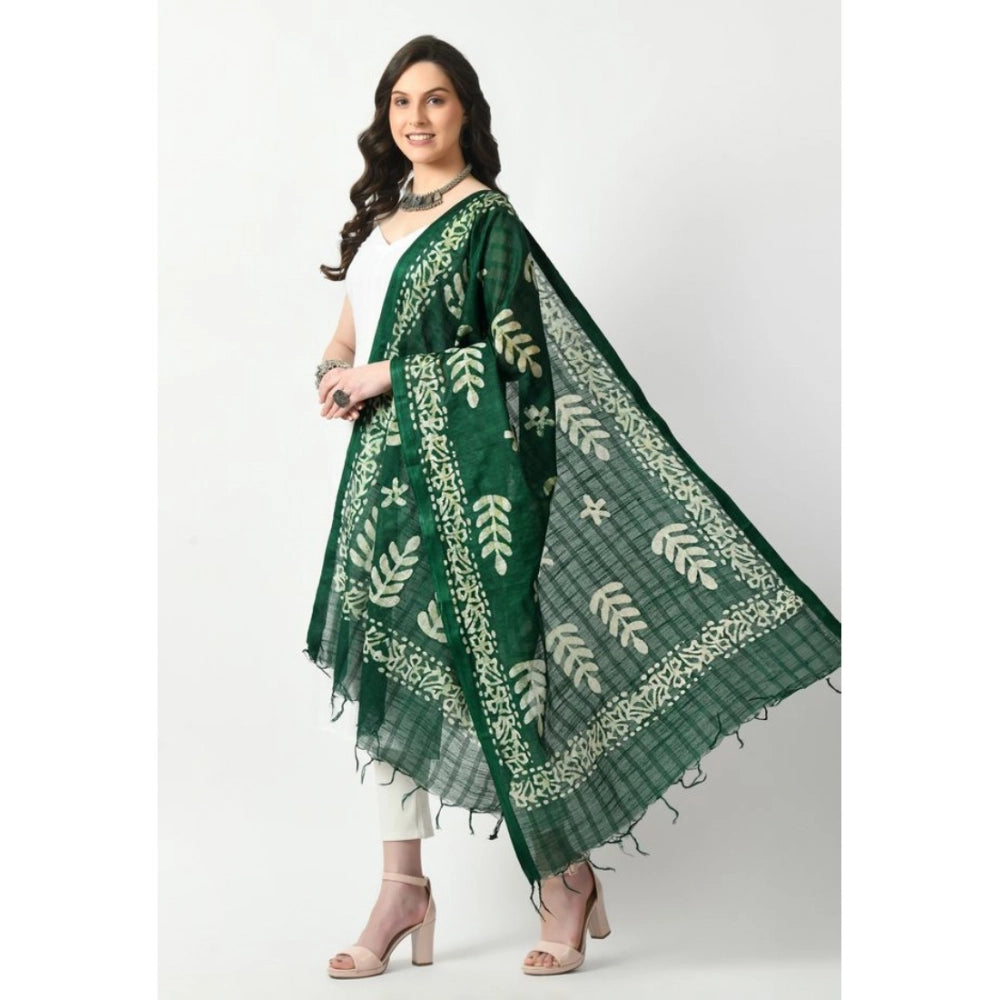 Women's Cotton Printed Dupatta (Green, Length: Free Size)
