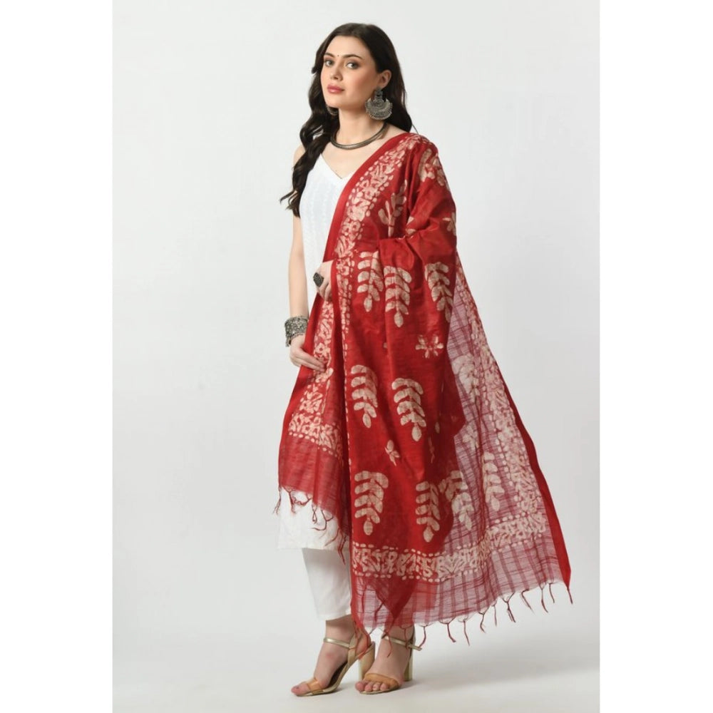 Women's Cotton Printed Dupatta (Red, Length: Free Size)