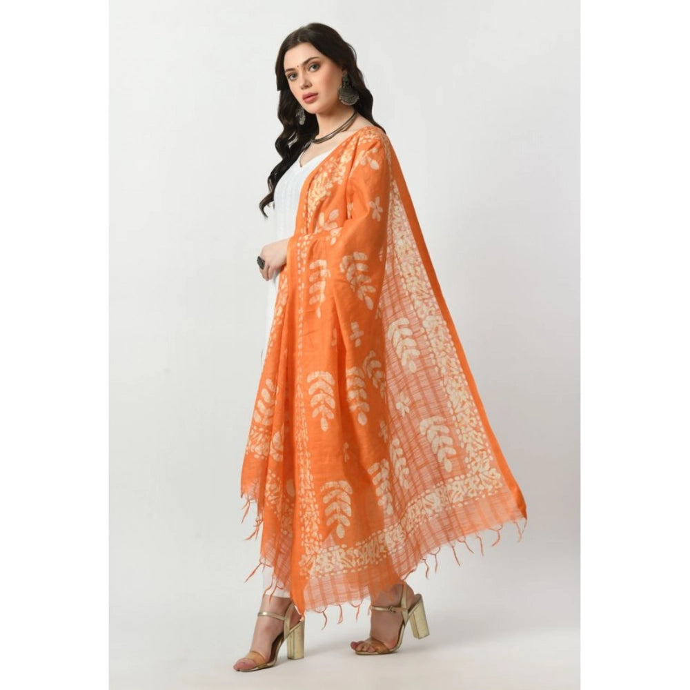 Women's Cotton Printed Dupatta (Orange, Length: Free Size)