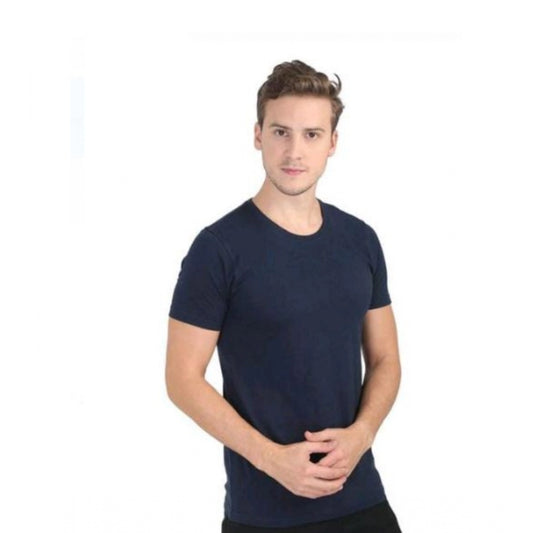 Men's Casual Short Sleeves Cotton Round Neck T-shirt (Navy blue)
