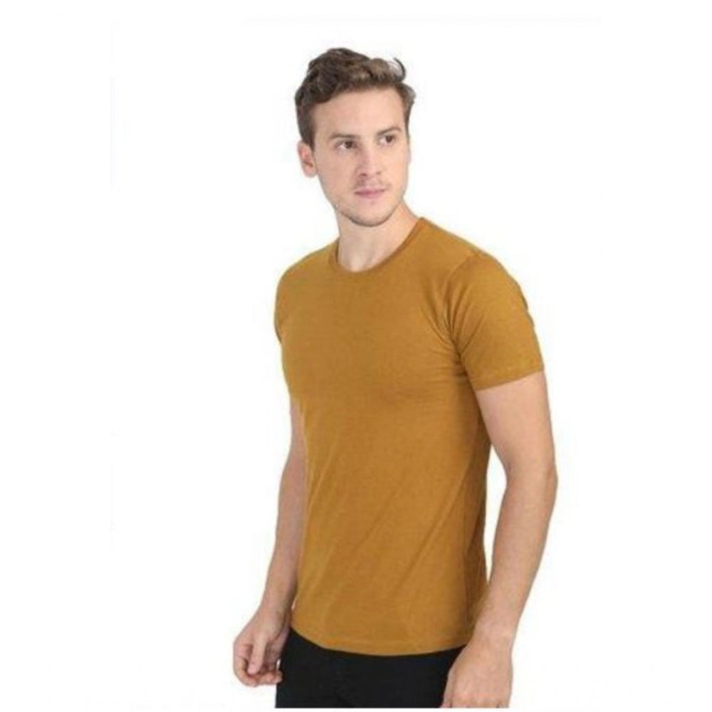 Men's Casual Short Sleeves Cotton Round Neck T-shirt (Mustard)