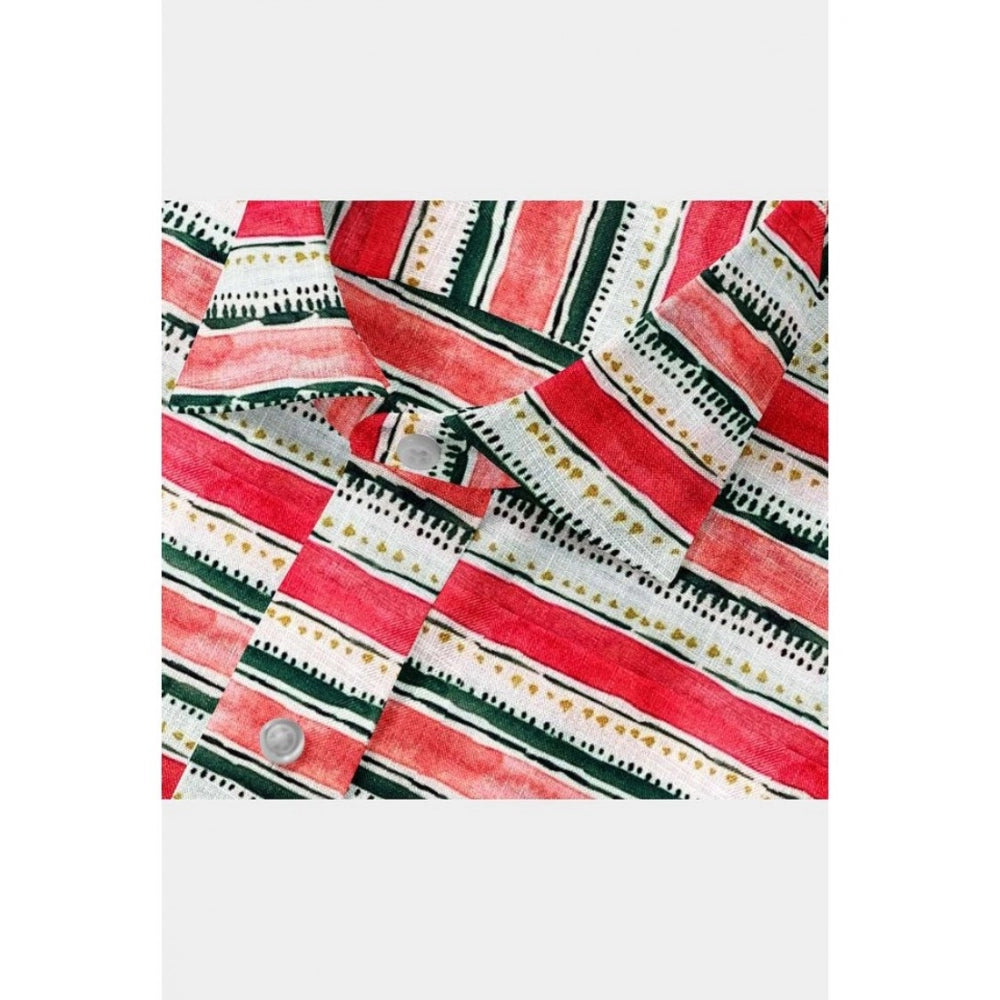 Men's Cotton Blended Striped Full Sleeve Shirt (Red-White)