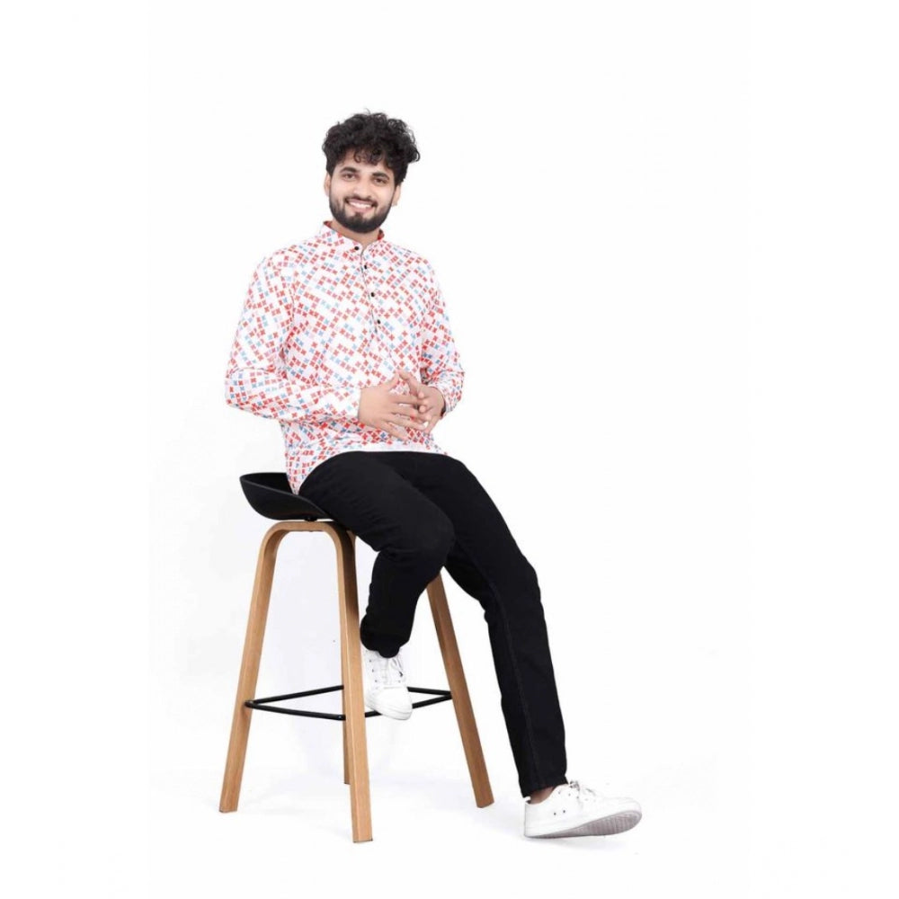 Men's Cotton Blended Printed Full Sleeve Shortkurta (Multicolor)