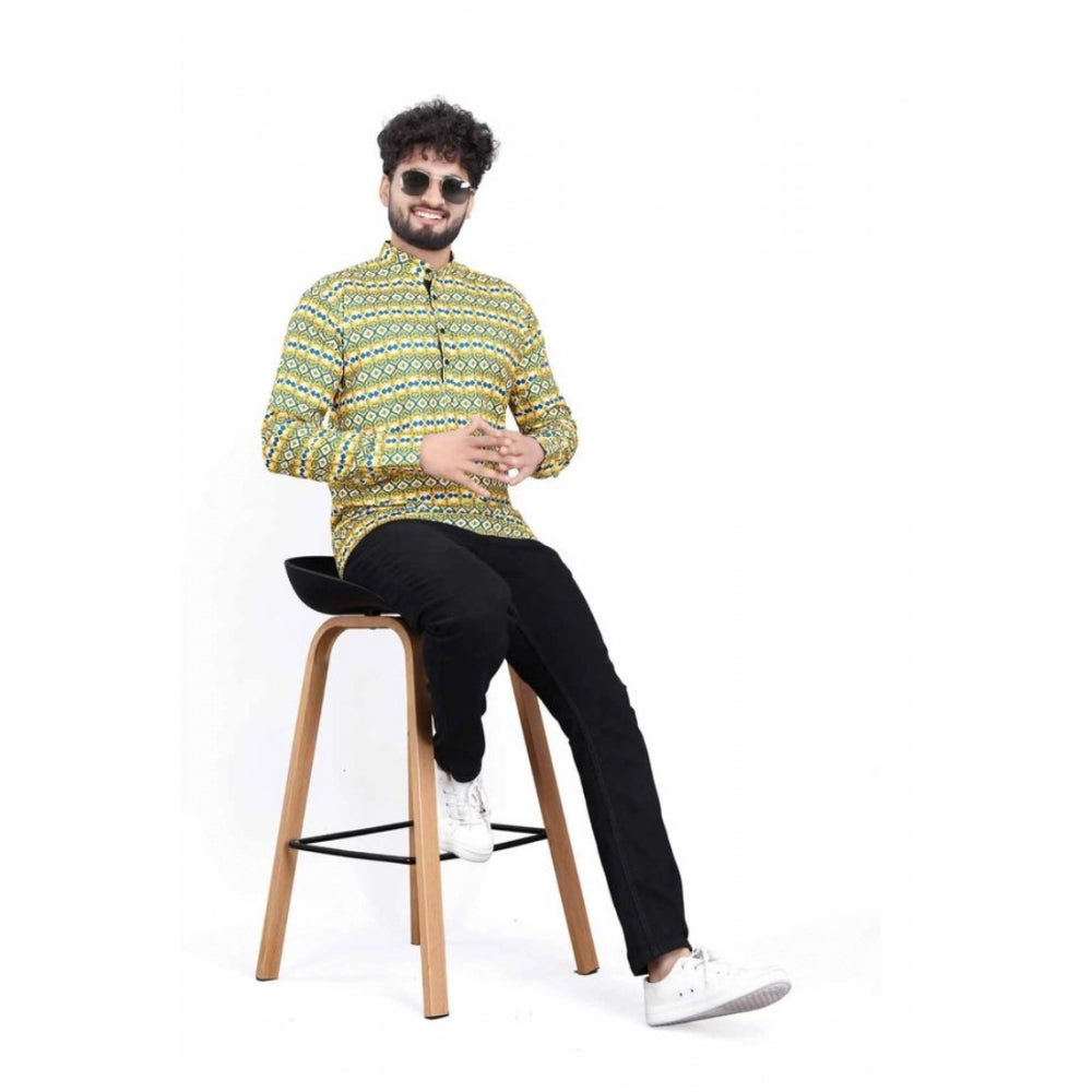 Men's Cotton Blended Printed Full Sleeve Shortkurta (Multicolor)
