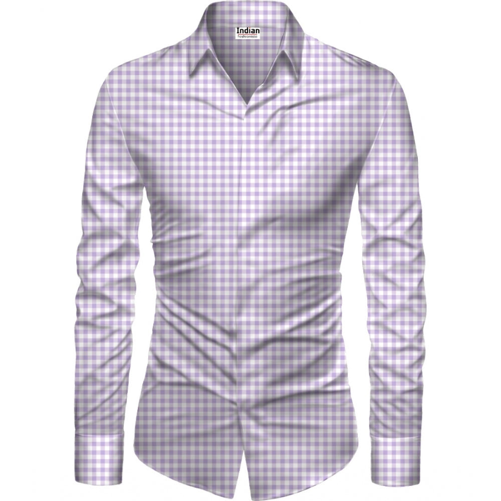 Men's Casual Floral Printed Cotton Blend Unstitched Shirt Fabric 1.6 Mtrs (Purple)