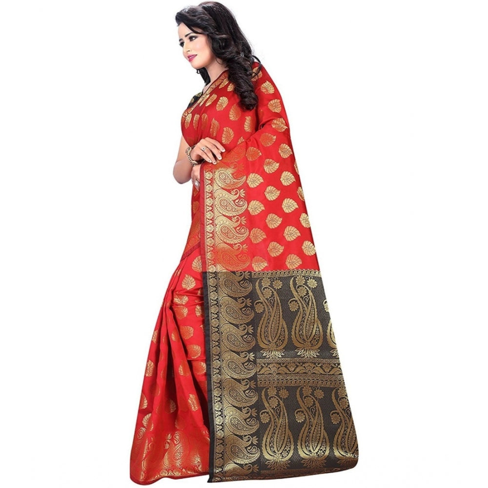 Women's Jacquard Woven Saree With Unstitched Blouse 5.5Mtr (Red)