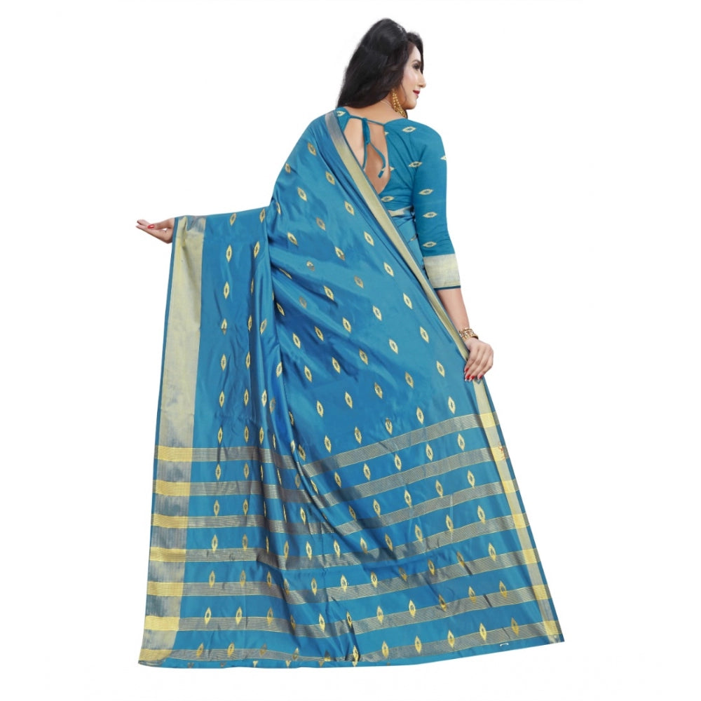 Women's Silk Blend Woven Saree With Unstitched Blouse 5.5Mtr (Light Green)