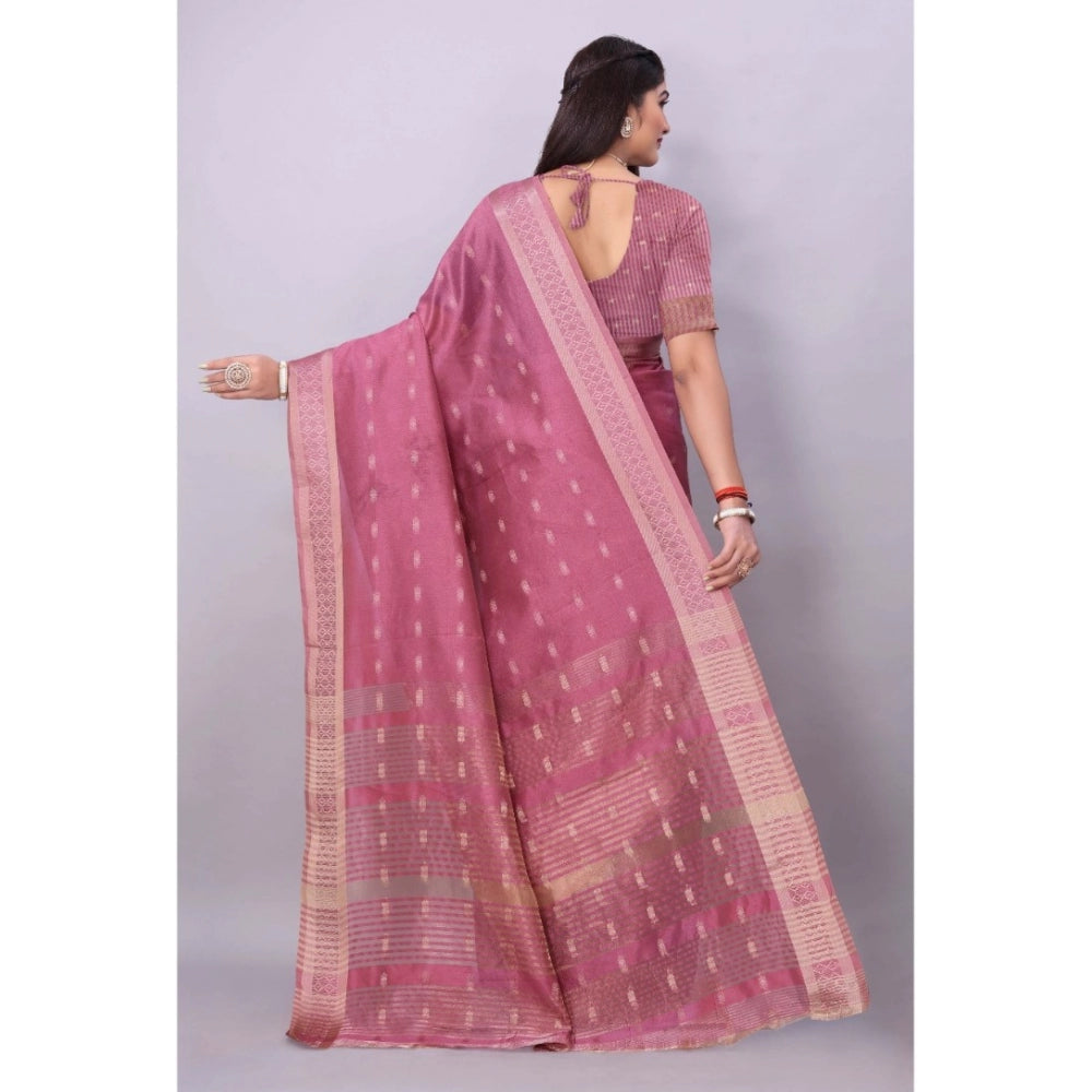 Women's Silk Blend Woven Saree With Unstitched Blouse 5.5Mtr (Pink)