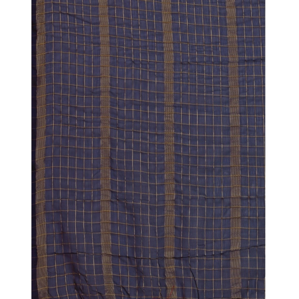 Women's Silk Blend Checkered Saree With Unstitched Blouse 5.5Mtr (Blue)