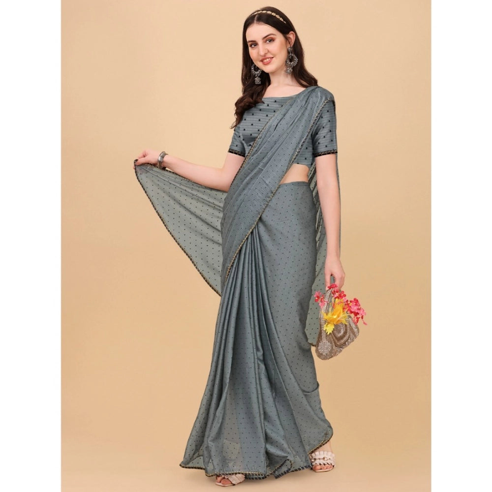 Women's Silk Blend Embellished Saree With Unstitched Blouse 5.5Mtr (Silver)