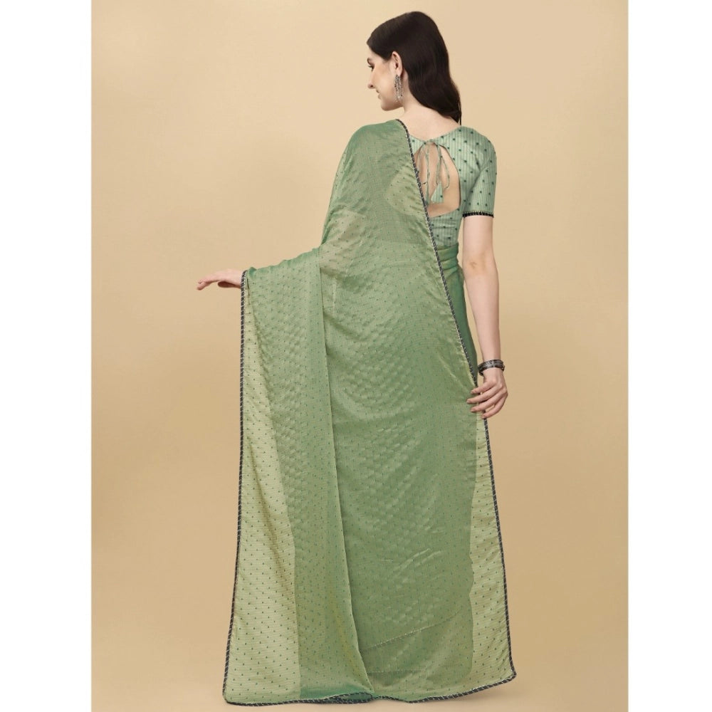 Women's Silk Blend Embellished Saree With Unstitched Blouse 5.5Mtr (Light Green)
