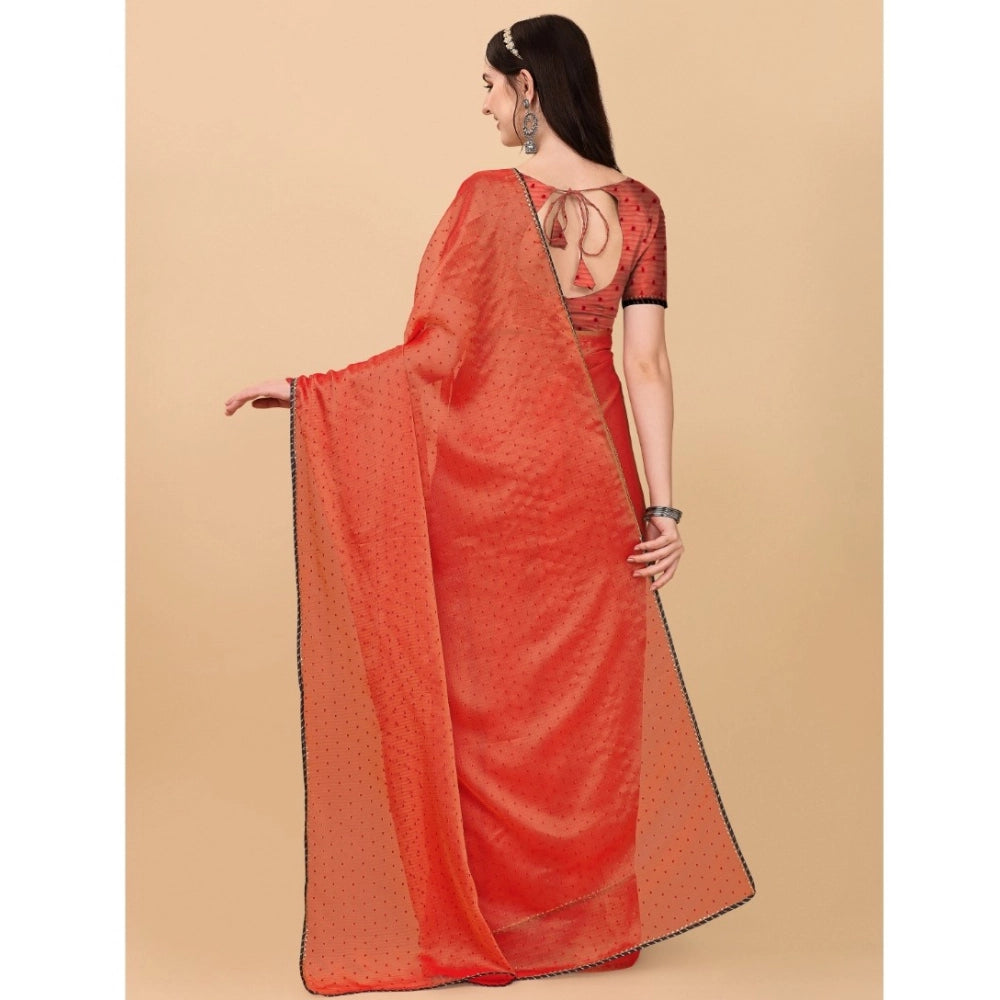 Women's Silk Blend Embellished Saree With Unstitched Blouse 5.5Mtr (Red)