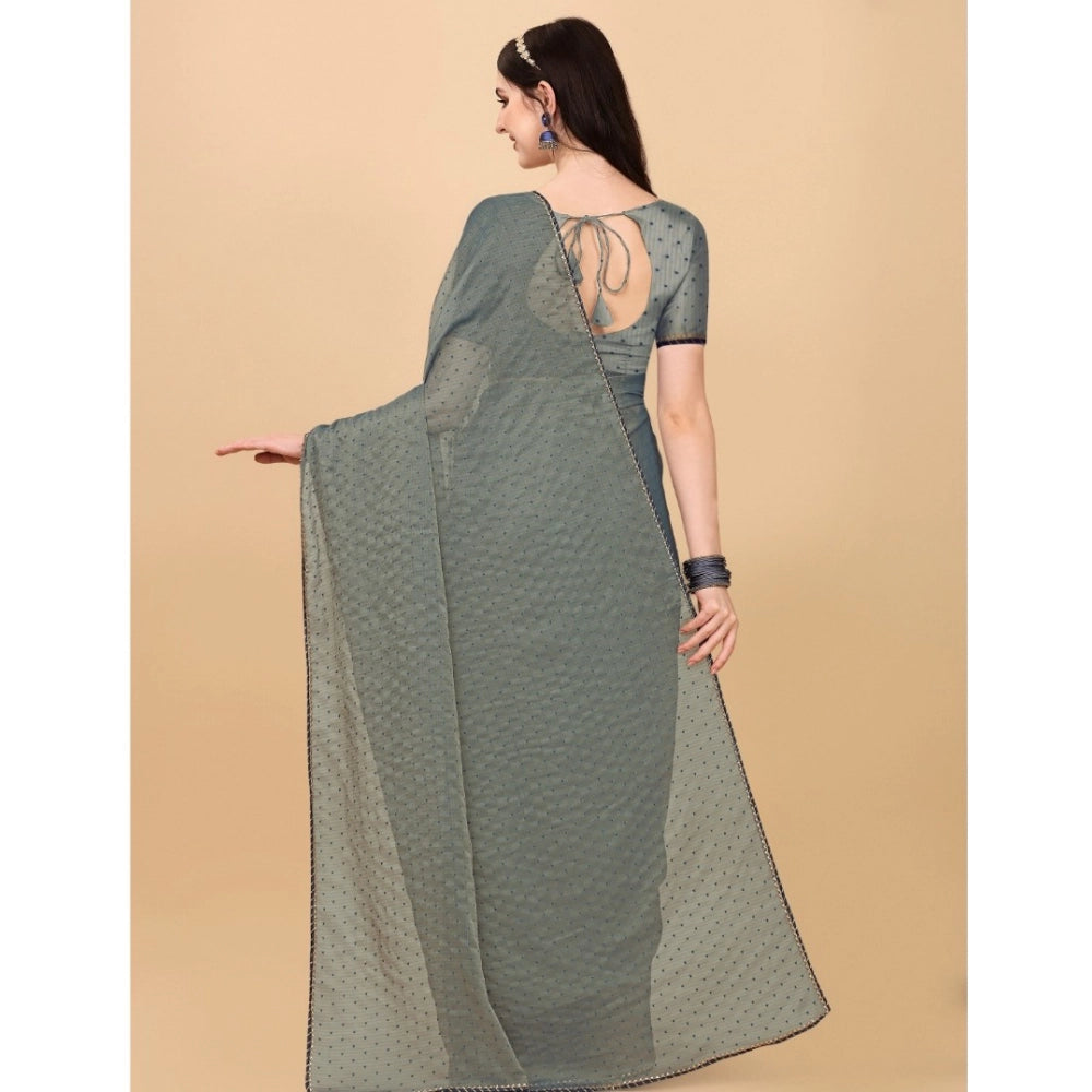 Women's Silk Blend Embellished Saree With Unstitched Blouse 5.5Mtr (Grey)