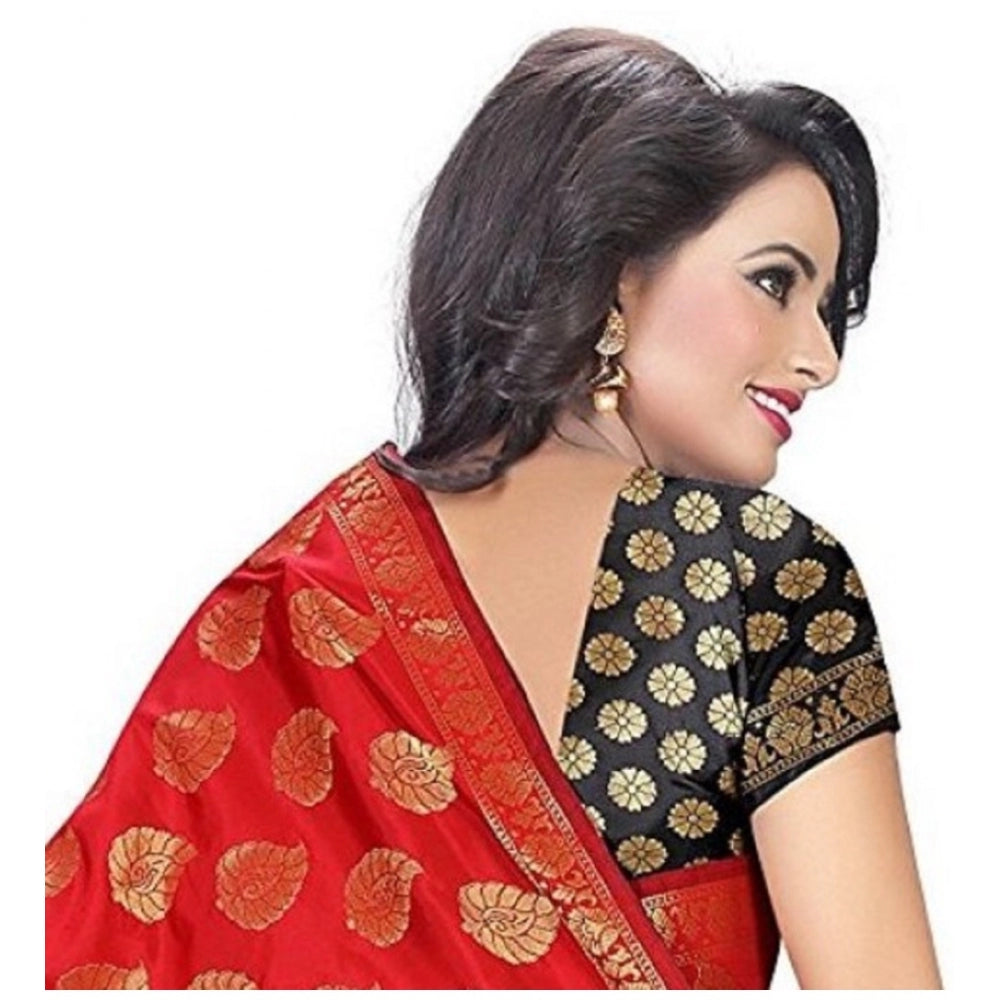 Women's Jacquard Woven Saree With Unstitched Blouse 5.5Mtr (Red)