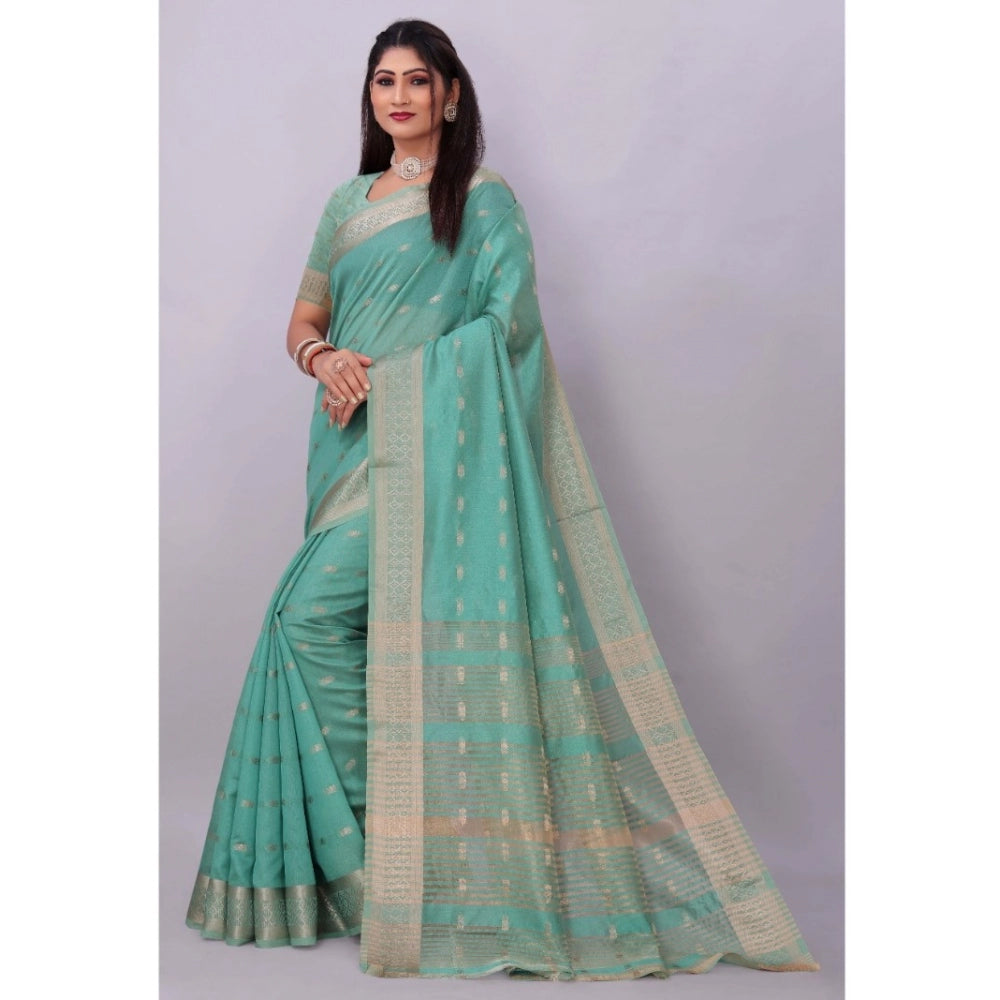 Women's Silk Blend Woven Saree With Unstitched Blouse 5.5Mtr (Dark Green)
