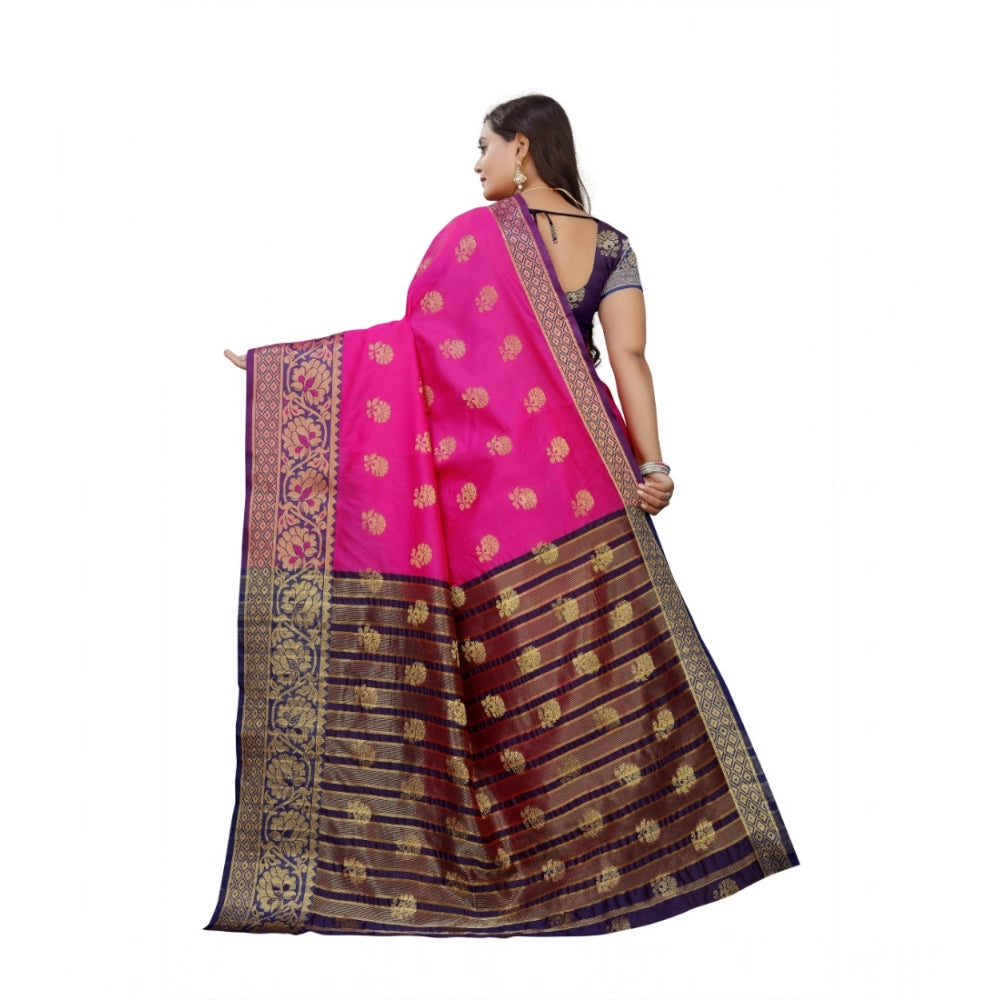 Women's Silk Blend Woven Saree With Unstitched Blouse 5.5Mtr (Pink-Beige)