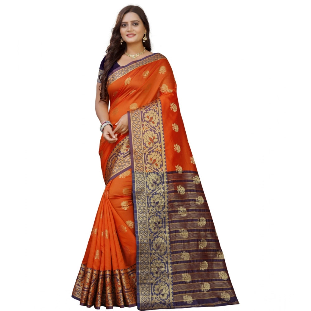 Women's Silk Blend Woven Saree With Unstitched Blouse 5.5Mtr (Gold-Orange)