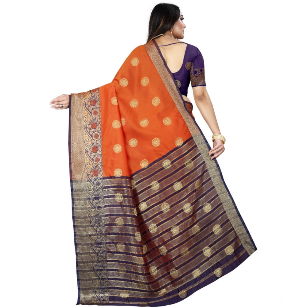 Women's Silk Blend Woven Saree With Unstitched Blouse 5.5Mtr (Blue-Orange)