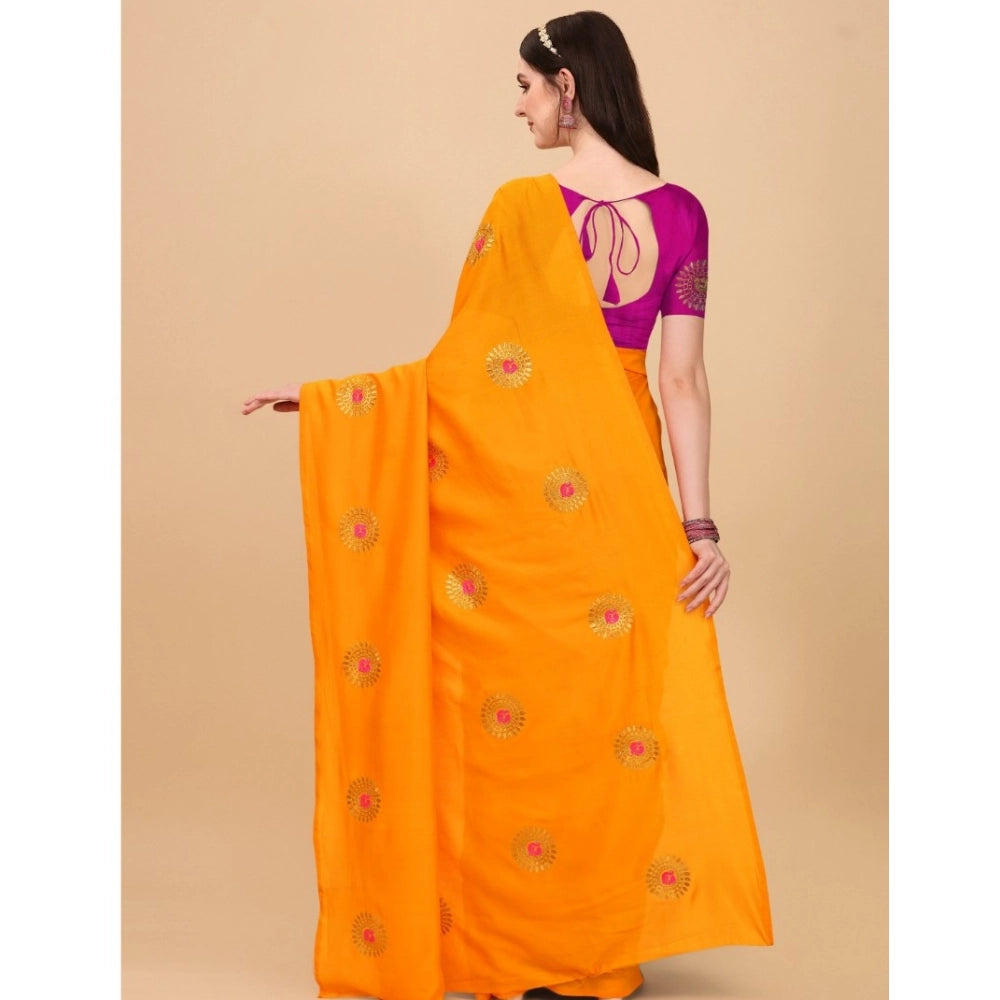 Women's Silk Blend Embroidered Saree With Unstitched Blouse 5.5Mtr (Yellow)