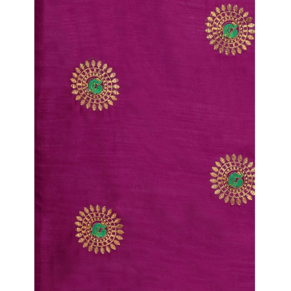 Women's Silk Blend Embroidered Saree With Unstitched Blouse 5.5Mtr (Purple)