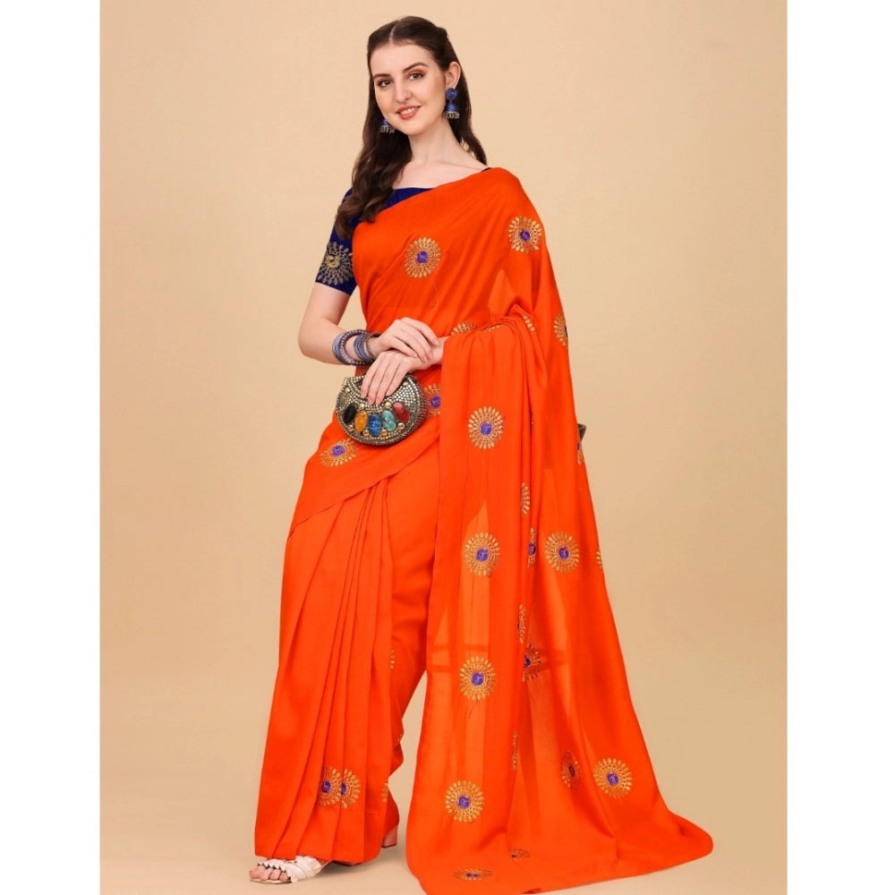 Women's Silk Blend Embroidered Saree With Unstitched Blouse 5.5Mtr (Orange)