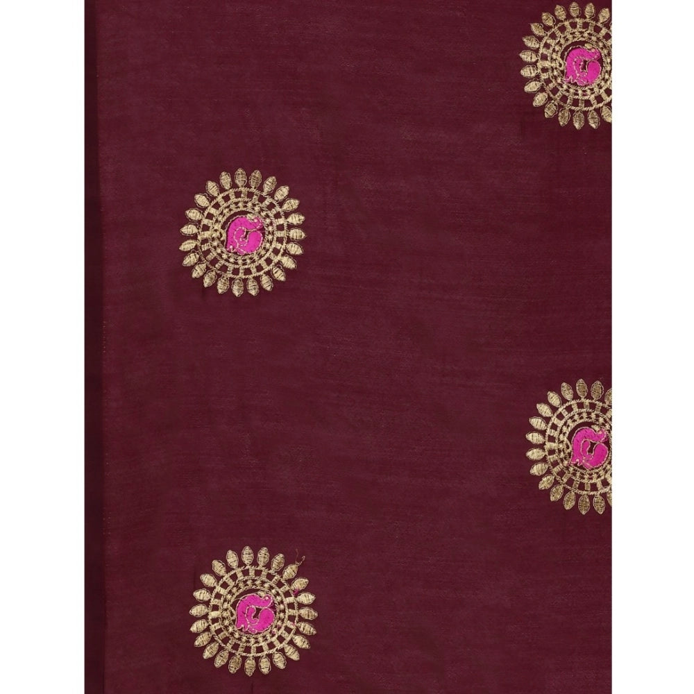 Women's Silk Blend Embroidered Saree With Unstitched Blouse 5.5Mtr (Brown)