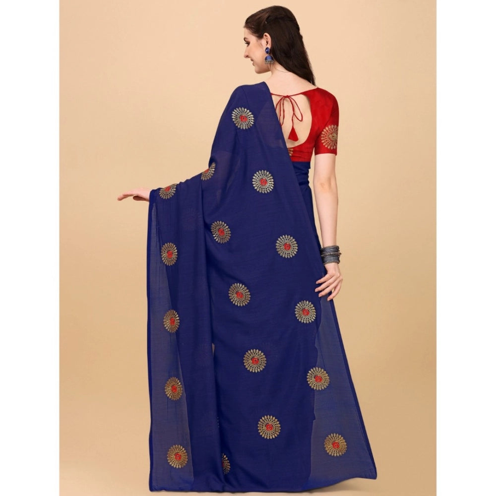 Women's Silk Blend Embroidered Saree With Unstitched Blouse 5.5Mtr (Blue)