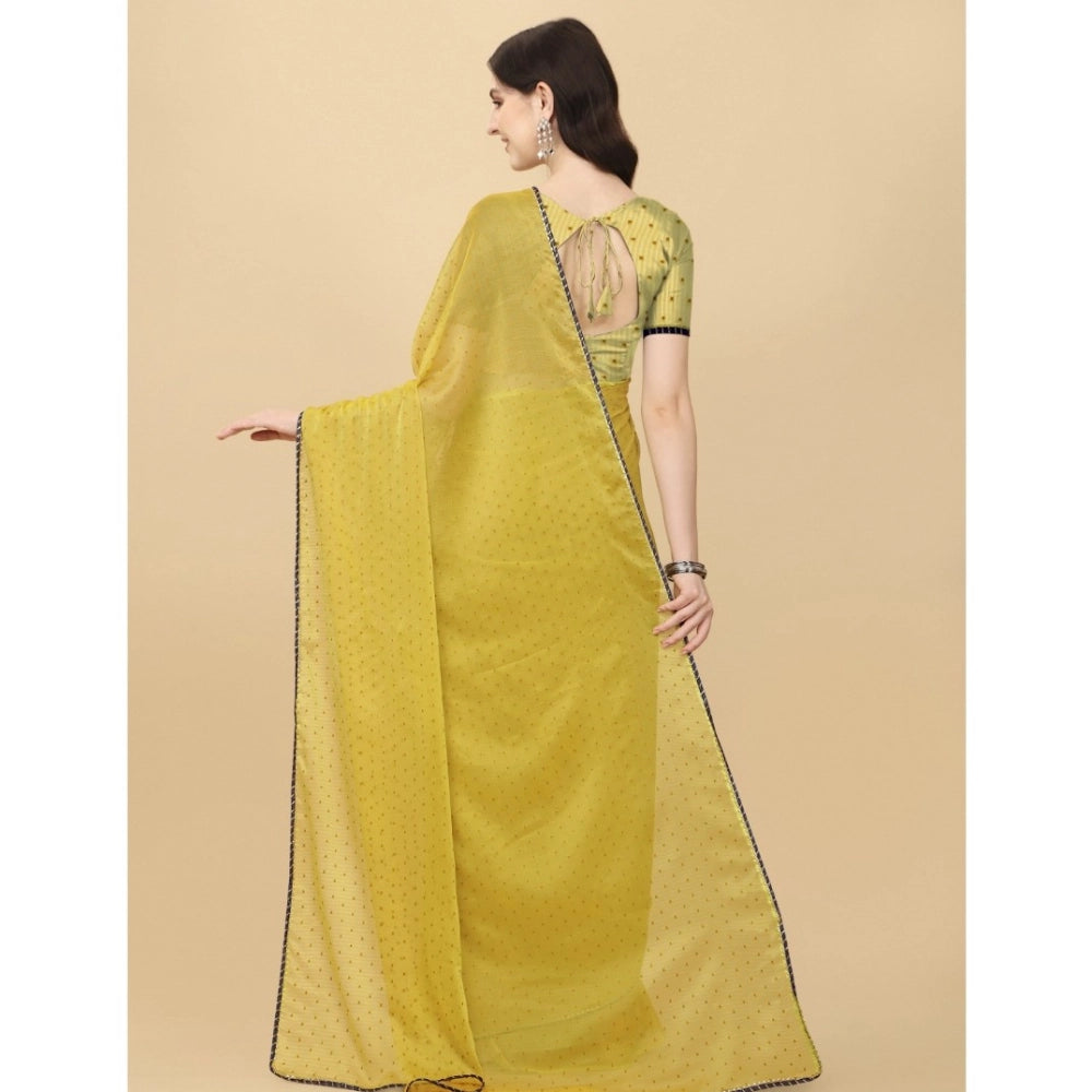 Women's Silk Blend Embellished Saree With Unstitched Blouse 5.5Mtr (Mustard)
