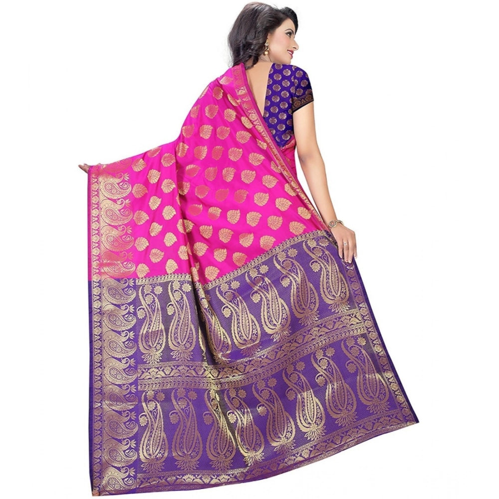 Women's Jacquard Woven Saree With Unstitched Blouse 5.5Mtr (Pink)