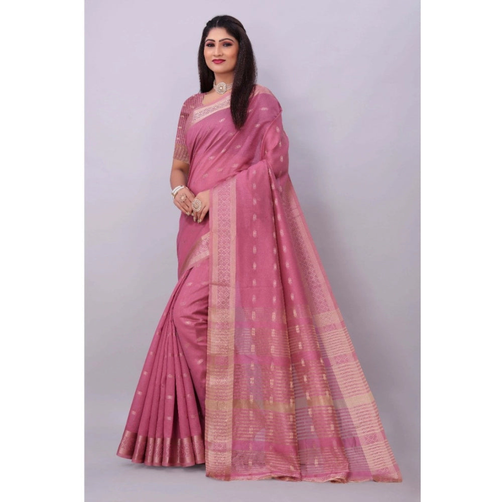 Women's Silk Blend Woven Saree With Unstitched Blouse 5.5Mtr (Pink)