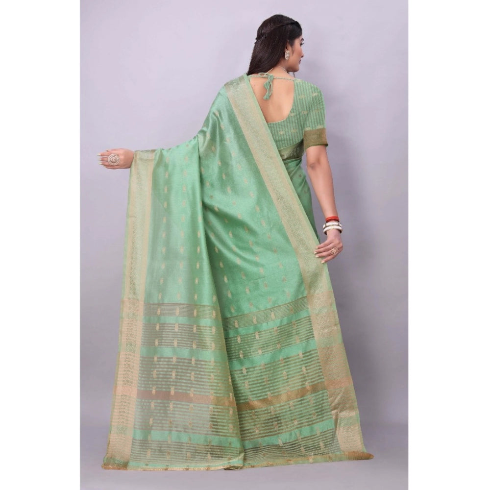 Women's Silk Blend Woven Saree With Unstitched Blouse 5.5Mtr (Light Green)