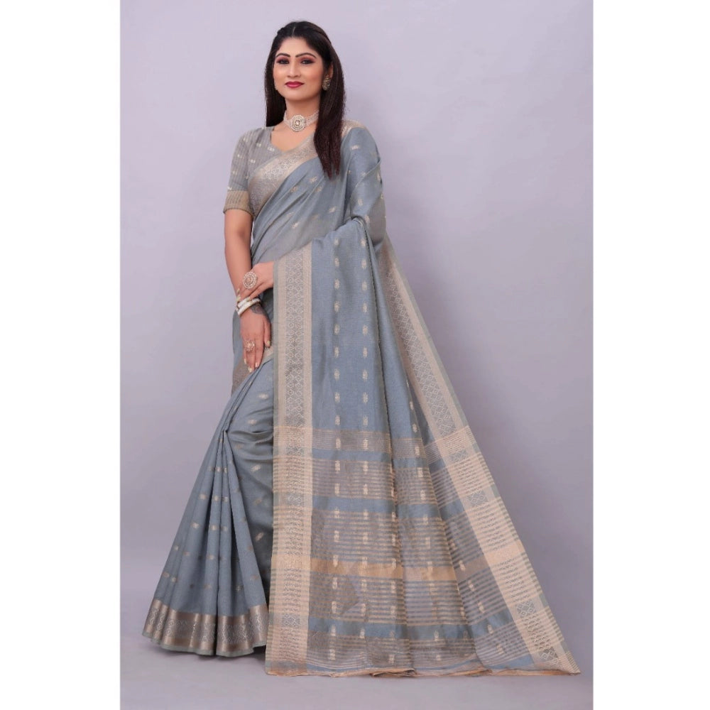 Women's Silk Blend Woven Saree With Unstitched Blouse 5.5Mtr (Grey)
