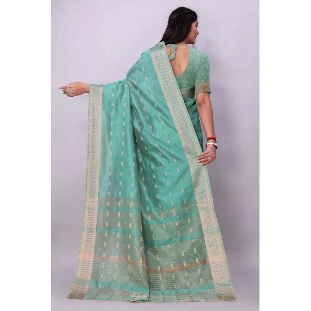 Women's Silk Blend Woven Saree With Unstitched Blouse 5.5Mtr (Dark Green)