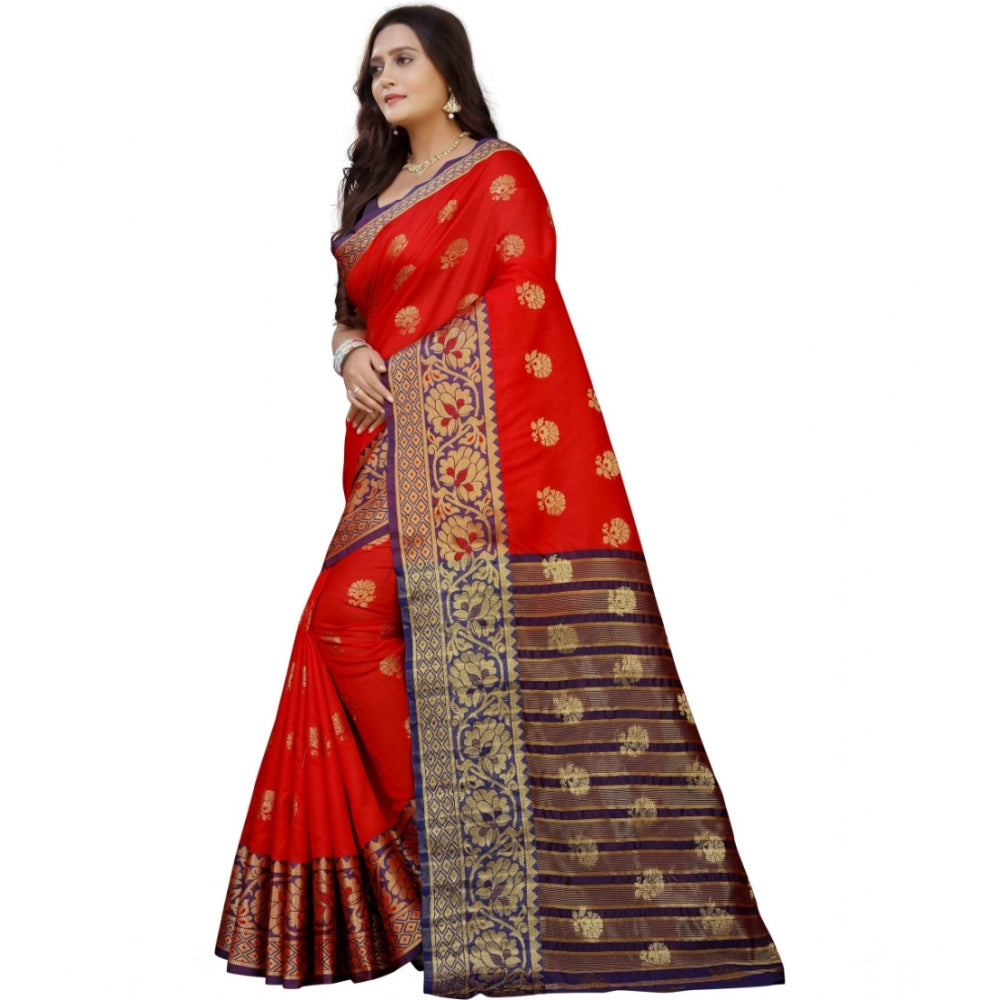 Women's Silk Blend Woven Saree With Unstitched Blouse 5.5Mtr (Purple-Red)