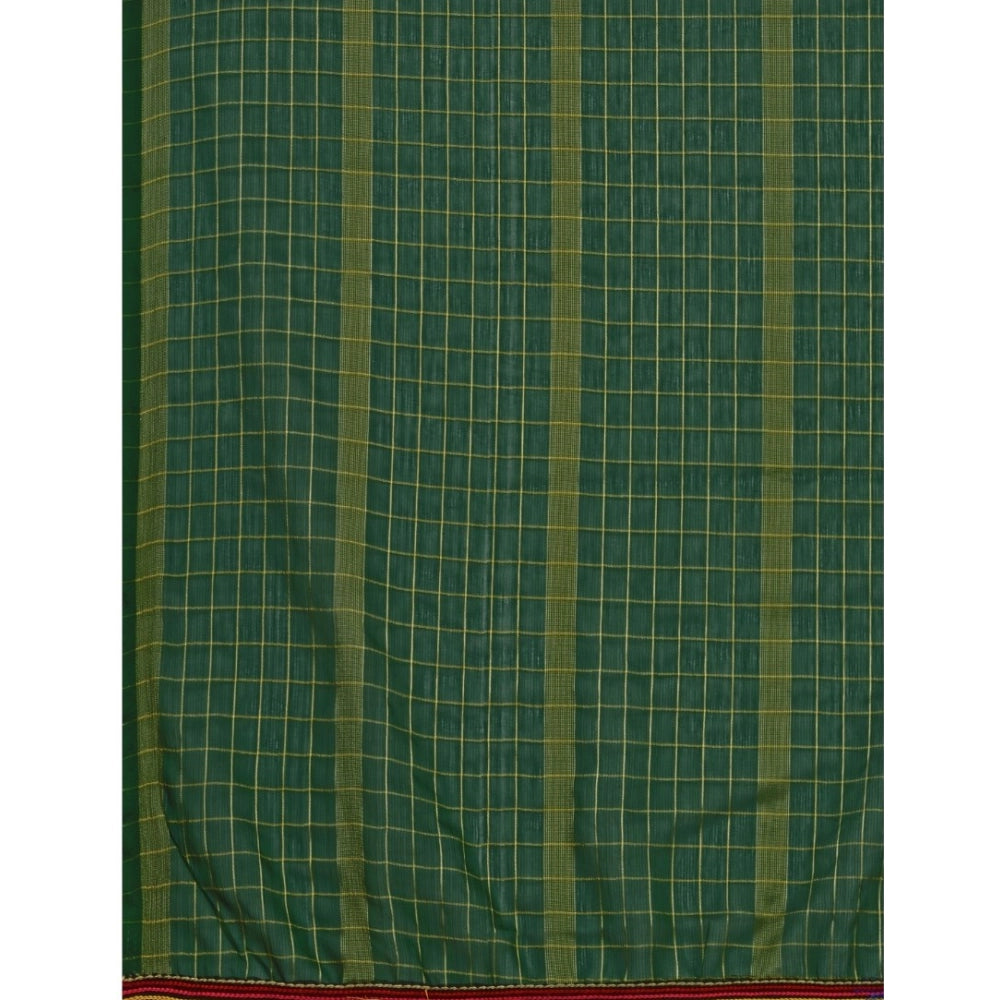 Women's Silk Blend Checkered Saree With Unstitched Blouse 5.5Mtr (Green)
