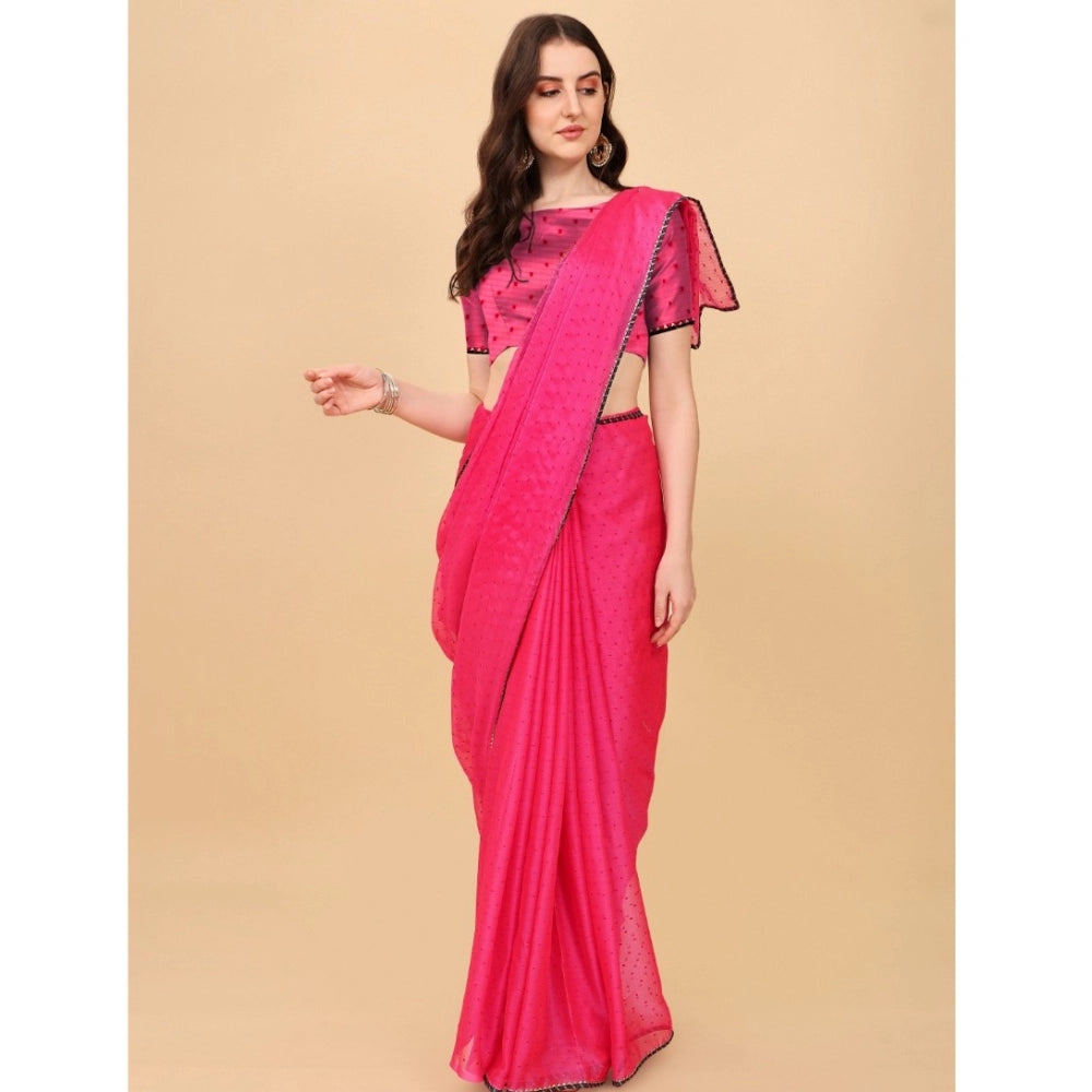 Women's Silk Blend Embellished Saree With Unstitched Blouse 5.5Mtr (Pink)