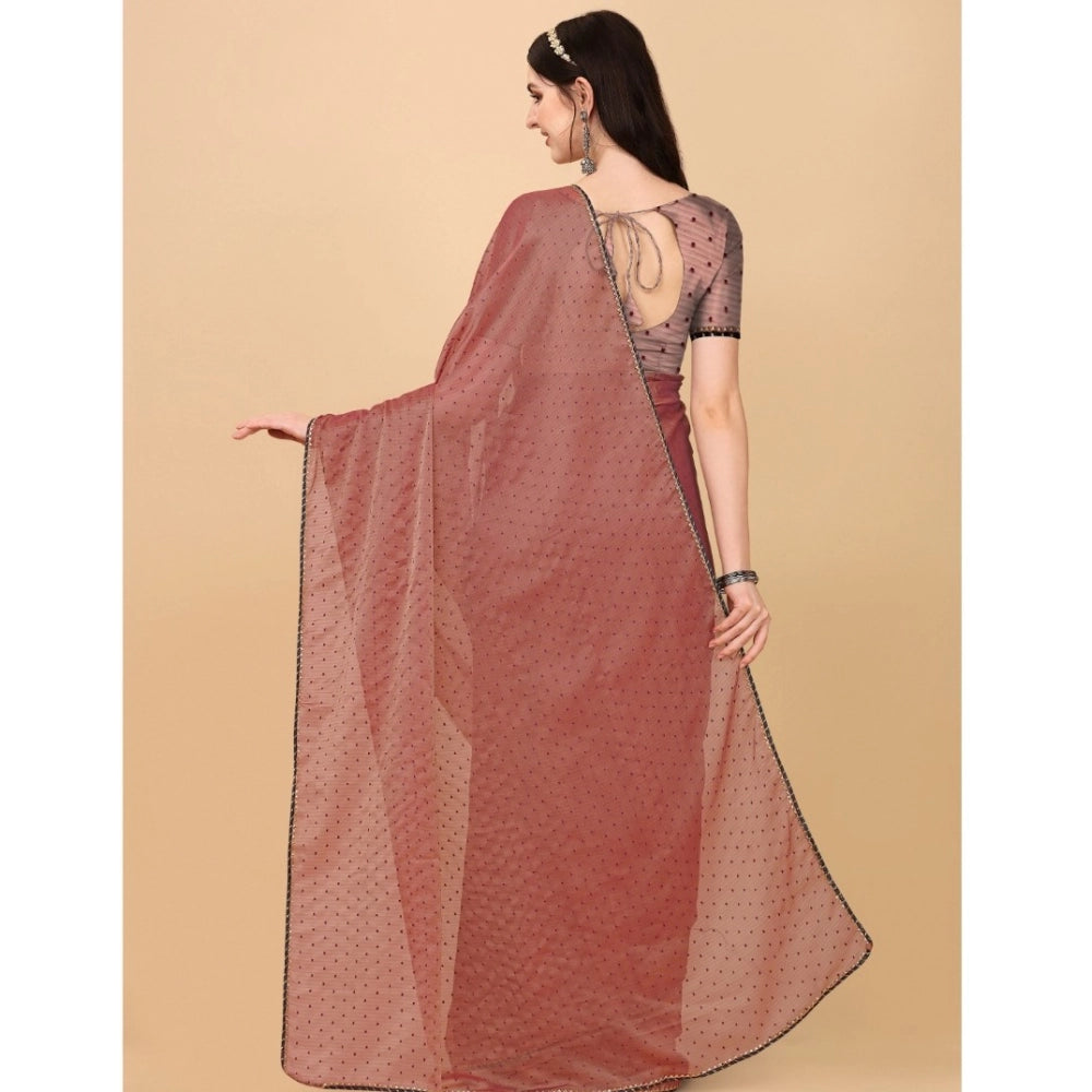 Women's Silk Blend Embellished Saree With Unstitched Blouse 5.5Mtr (Maroon)